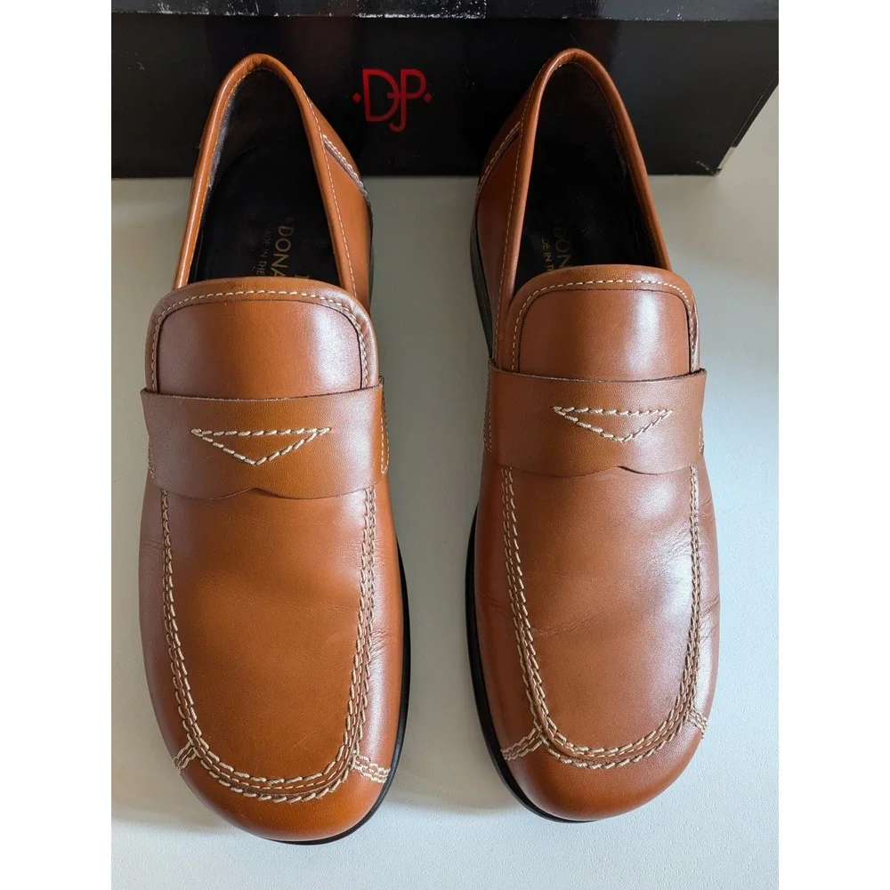 Donald J Pliner Men's Urbino-01 Tan Calf Leather Penny Loafers Made in Italy 8 M